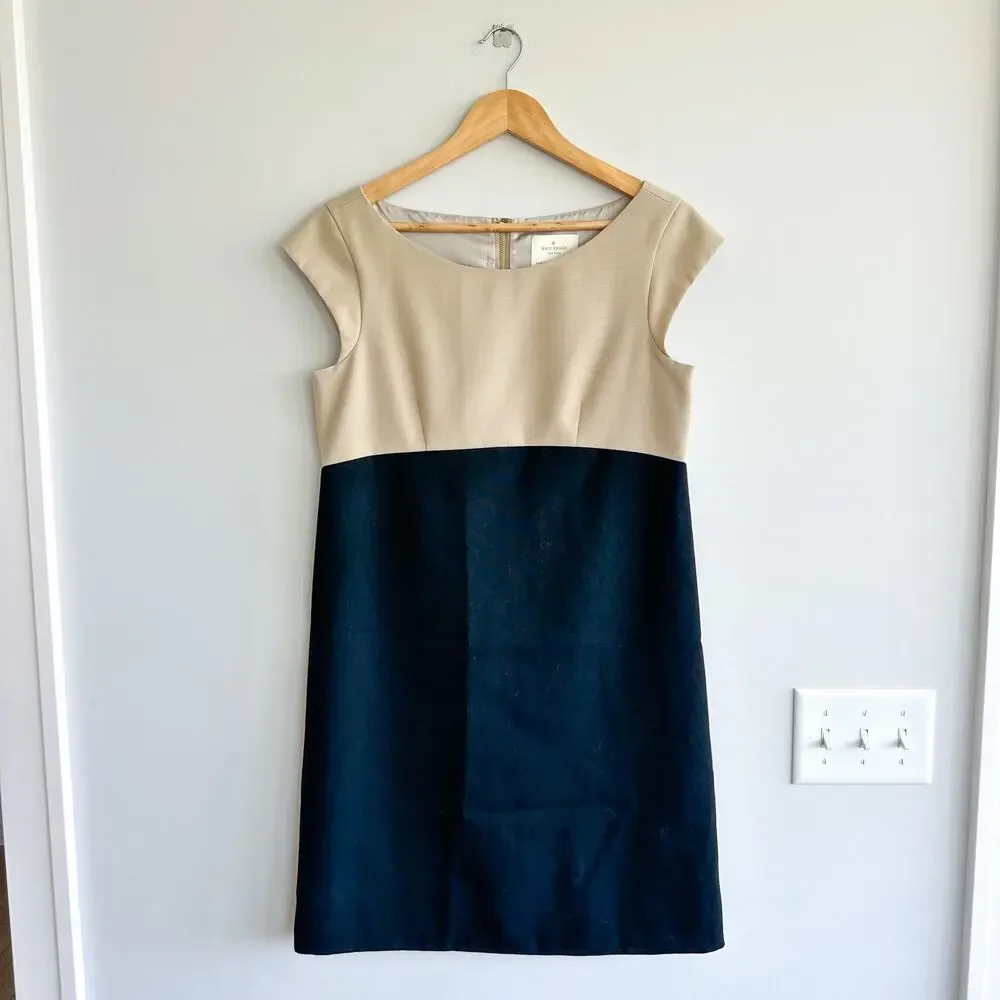 Kate Spade Maya Wool Colorblock Mini Shift Dress Cream/Black 6